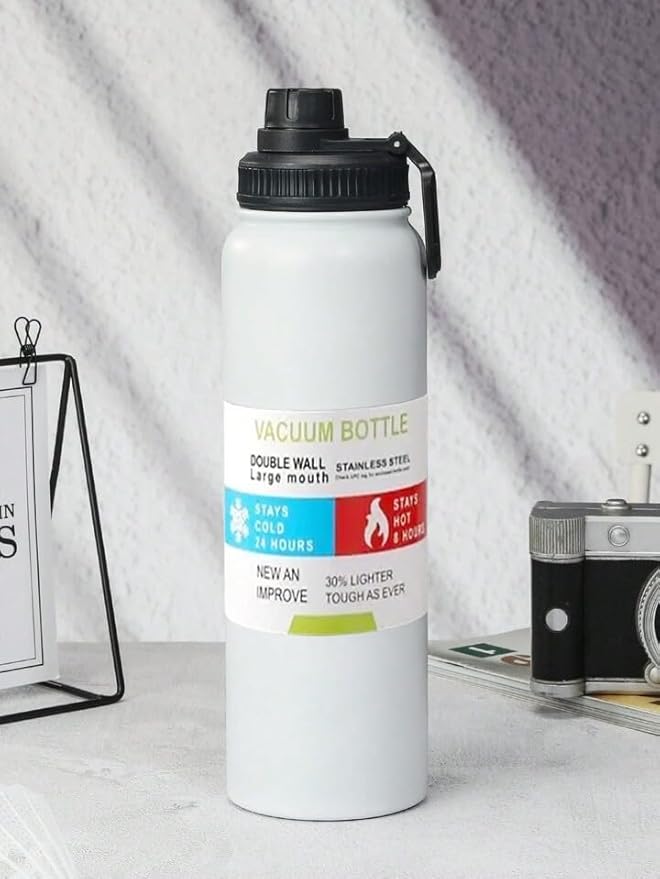 Stainless Steel Insulated Vacuum Thermos Bottle 1000 ml, Keeps Drinks Hot for 8 Hours and Cold for 24 Hours, Leakproof