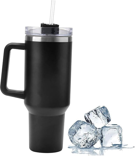 Vacuum Insulated Thermal Tumbler with Handle and Straw, Black, Hot and Cold Travel Mug 1200ml/40 oz